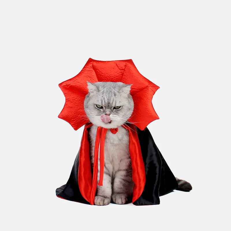 🎃 Fantasia de Halloween para Pets — Capa de Vampiro Kawaii | Roupinha para Gatos e Cães Pequenos