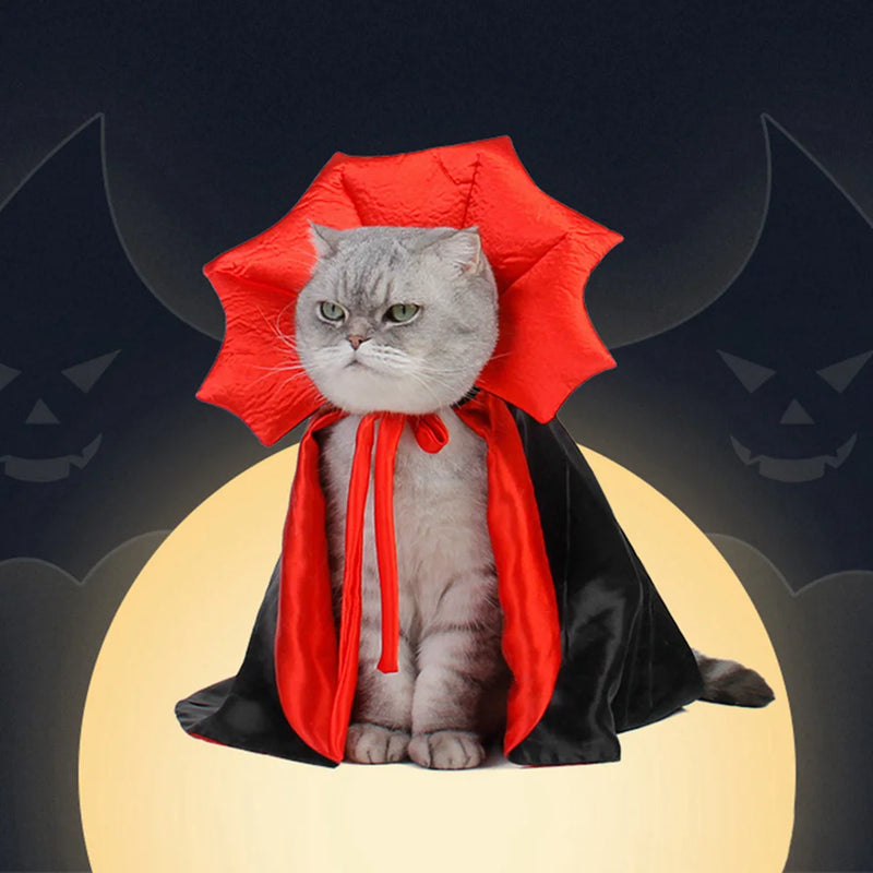 🎃 Fantasia de Halloween para Pets — Capa de Vampiro Kawaii | Roupinha para Gatos e Cães Pequenos