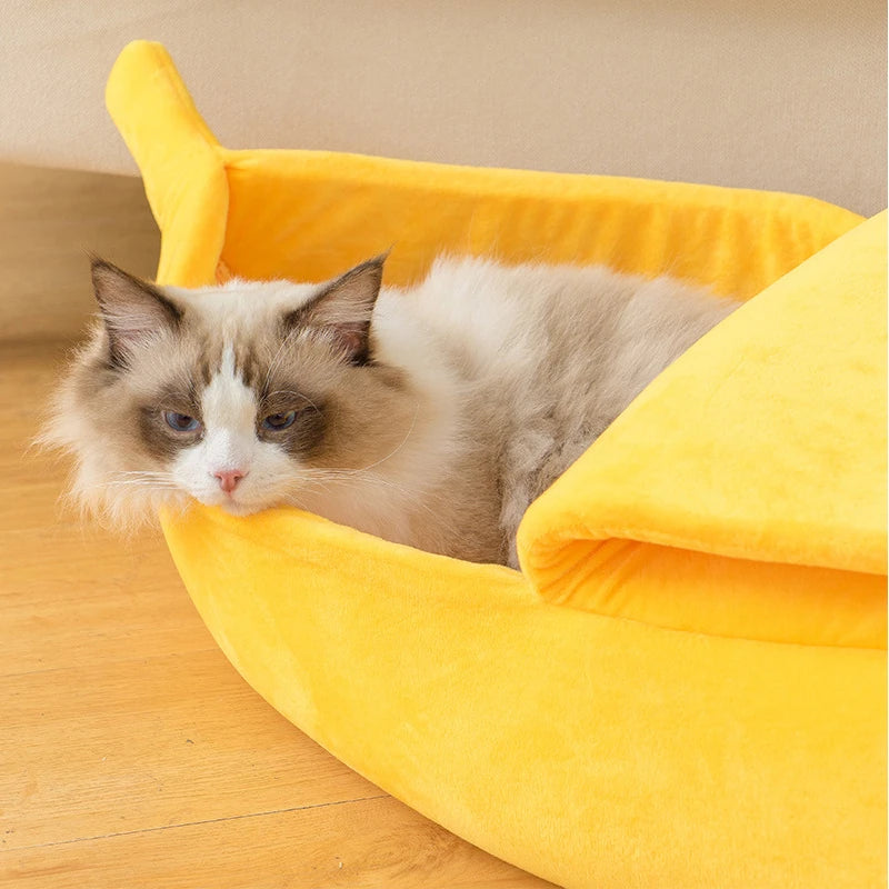 Cama Banana para Gatos – Divertida, Quentinha e Aconchegante