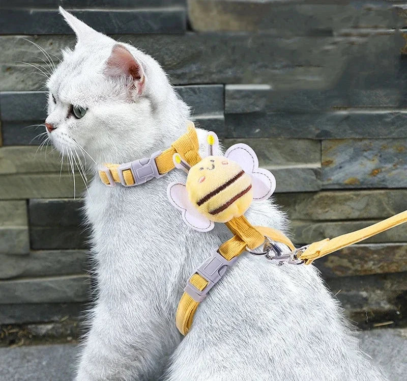 🐝 Conjunto Peitoral, Coleira e Guia para Pets — Estilo Abelhinha 🐾 | Ajustável, Confortável e Seguro